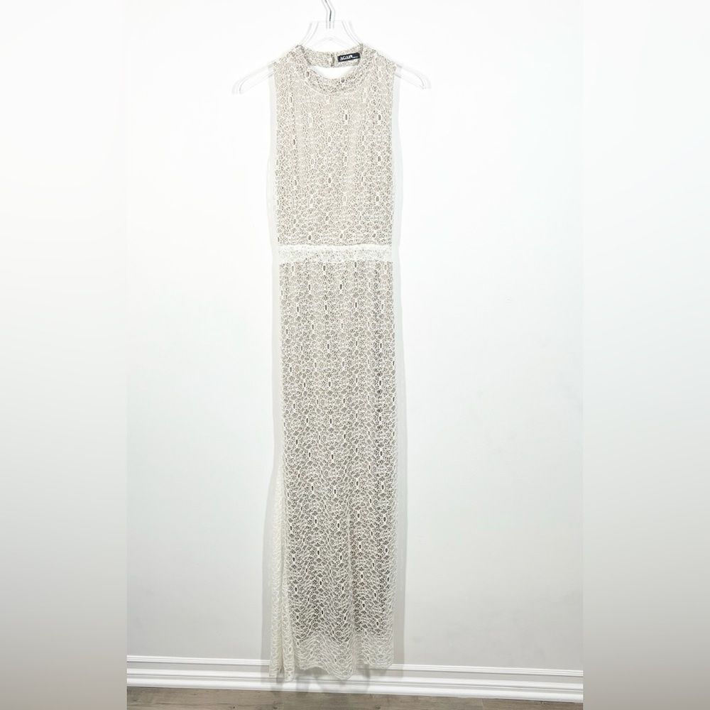 Again for Revolve Women's Size Medium Ivory Cream Isabel Nude Lace Evening Dress - Picture 4 of 15